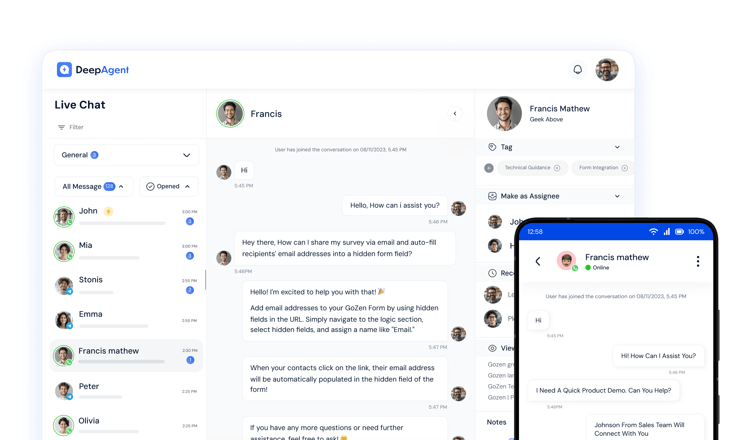 Live chat and AI chatbot inbox