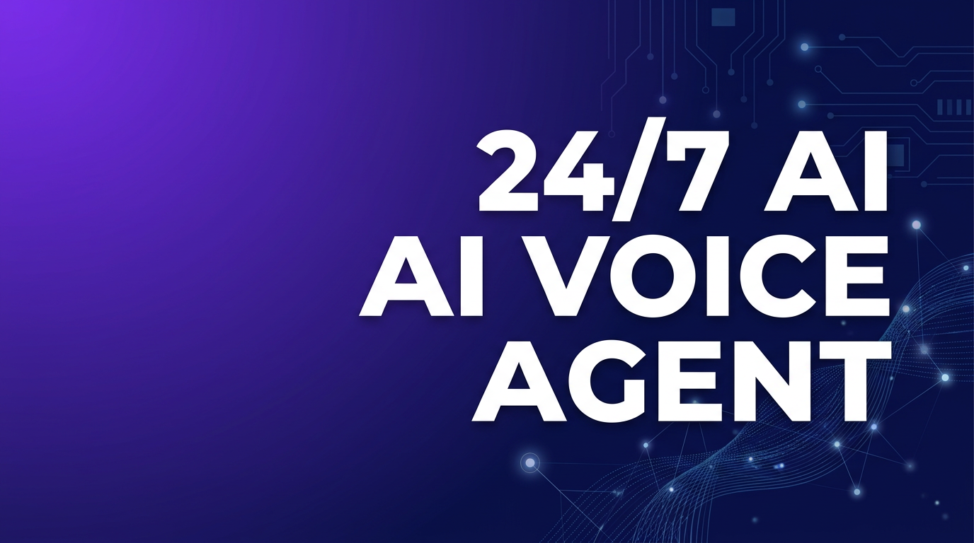 Small business owner using an AI voice agent on a smartphone next to a laptop