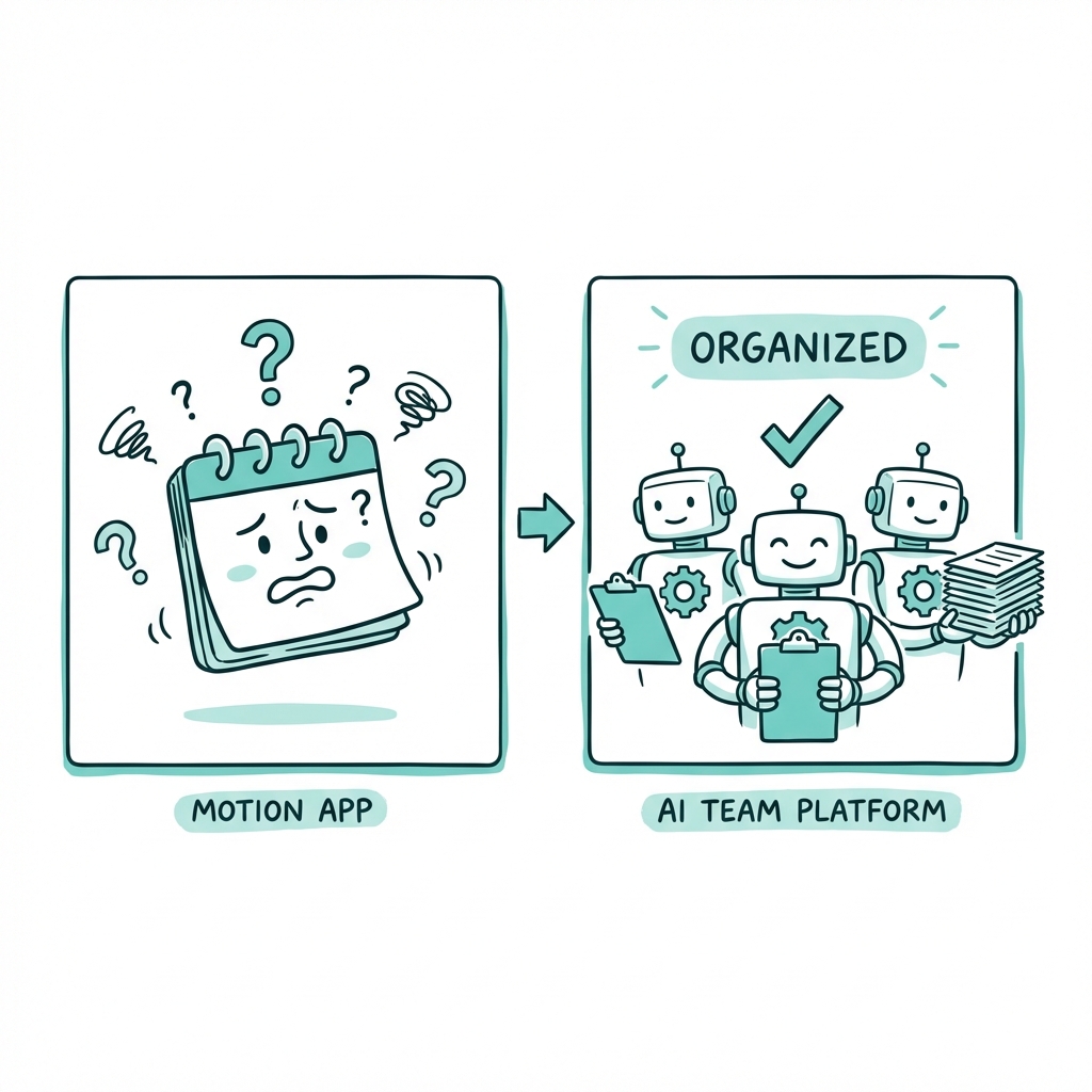 Comparison between Motion App and Dooza AI employees platform showing why Dooza is the better choice