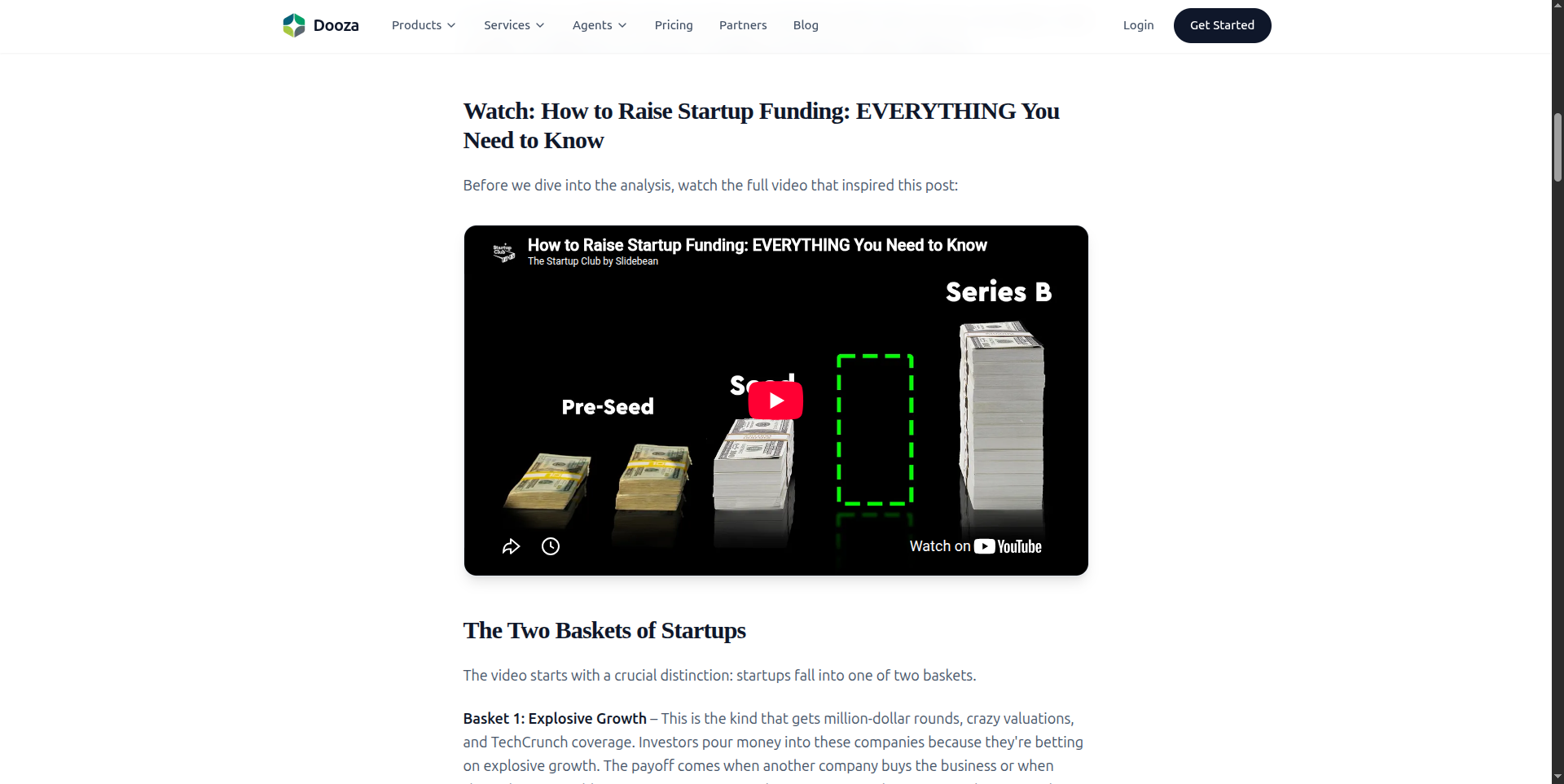 A published Dooza blog post with embedded YouTube video and professionally formatted content